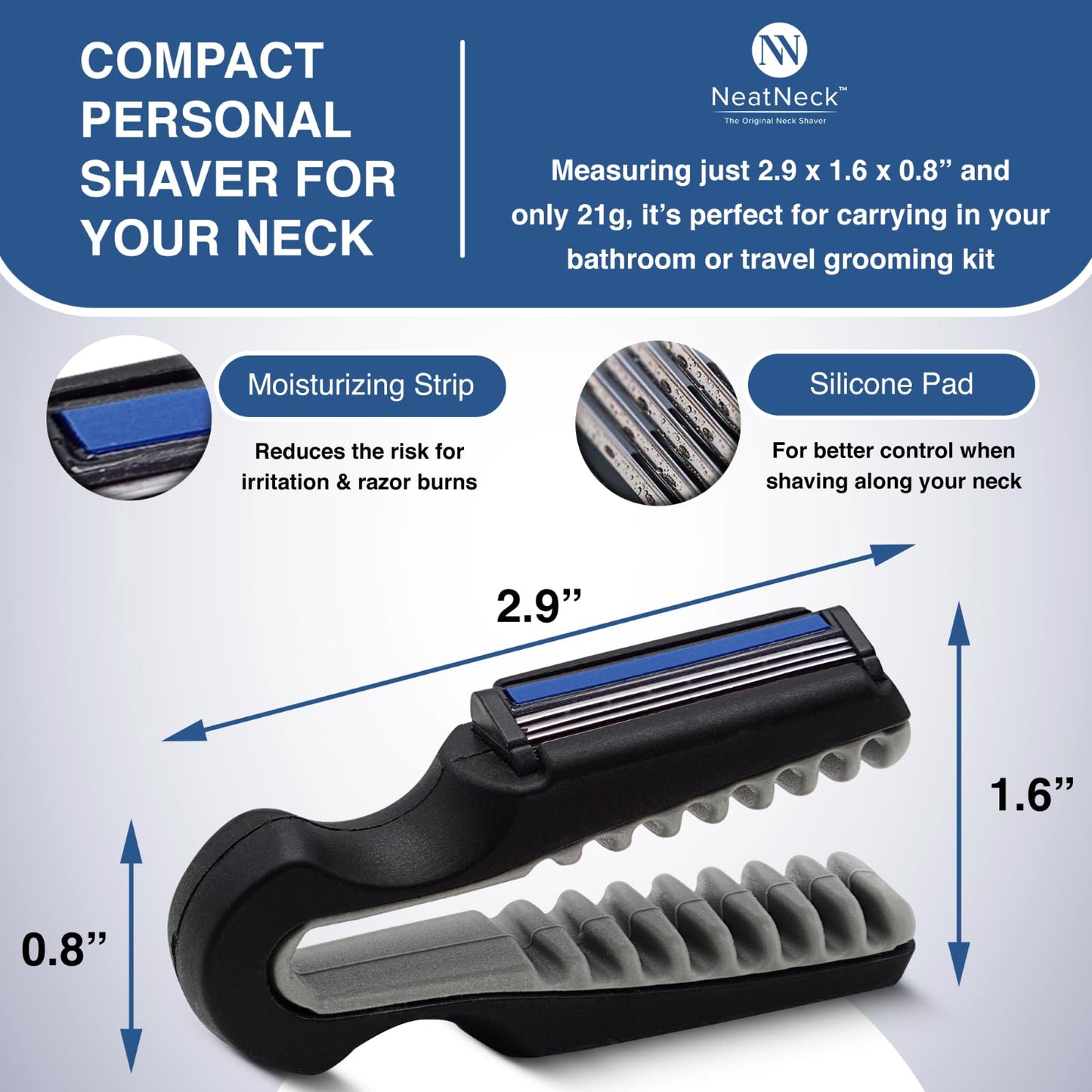 NeatNeck - Afeitadora de precisión para el cuello y nuca: Agarre compacto y cómodo con 3 hojas de afeitar desechables: Afeitado suave para cuellos rebeldes, diseño portátil, hasta 30 usos