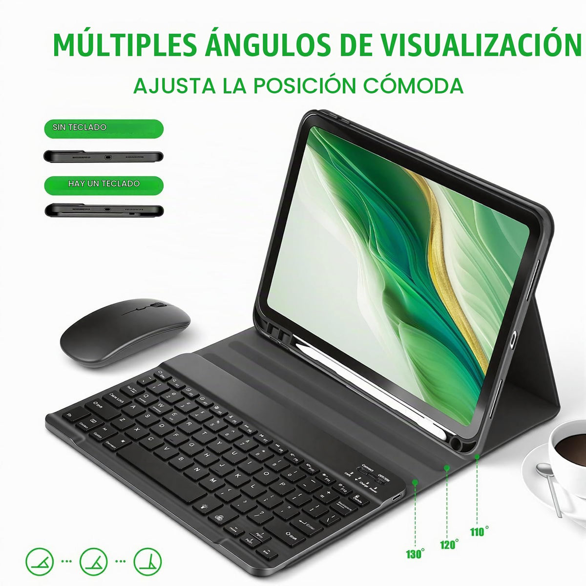 Funda Protectora Delgada con Teclado Extraíble Samsung Galaxy Negro Retroiluminación 7 Colores 10,9 a 11 Pulgadas