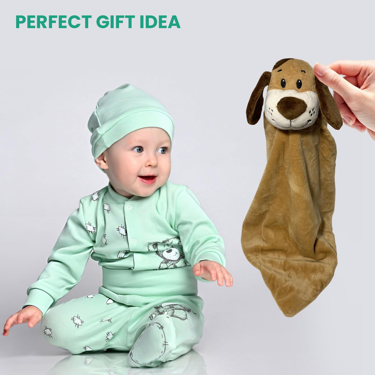 Pepe n Tito - Manta de seguridad para bebé, 45 cm de alto, suave forro polar, manta para bebé para niños y niñas, manta calmante con peluche de animal, Perro marrón, 17