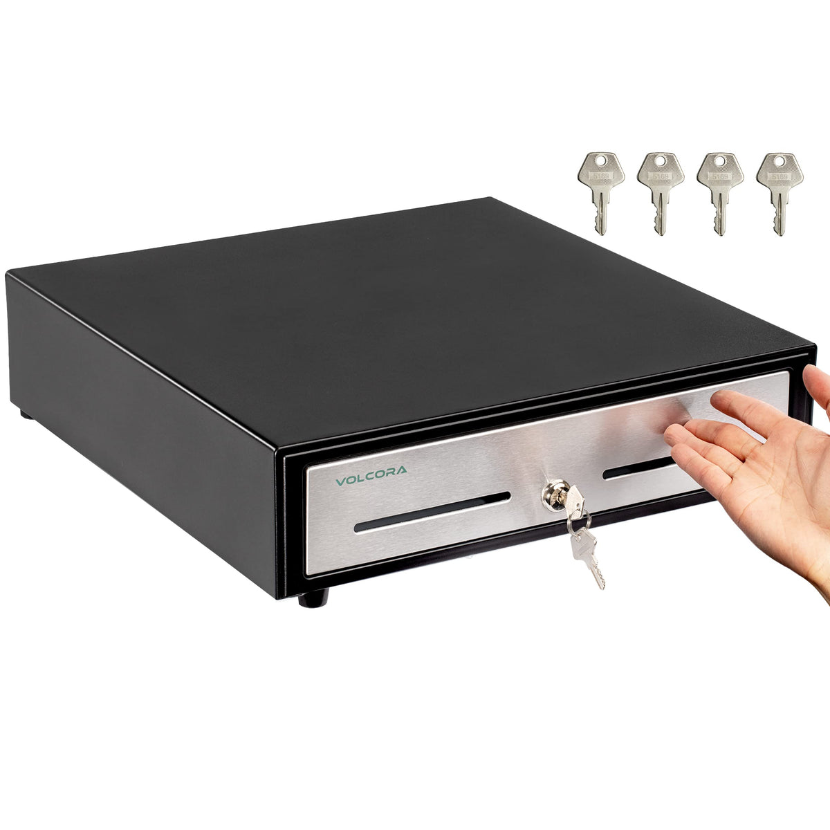 Cajón de Caja Registradora Volcora Negro Acero Inoxidable Duradero con Bandeja Extraíble para Sistema POS