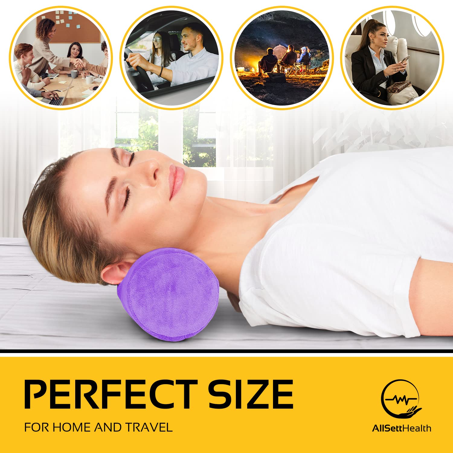 AllSett Health - Almohada de espuma viscoelástica para cuello cervical, almohada de cuello redondo, soporte para dormir | Almohada acolchada para cama, piernas, espalda y yoga, funda lavable color
