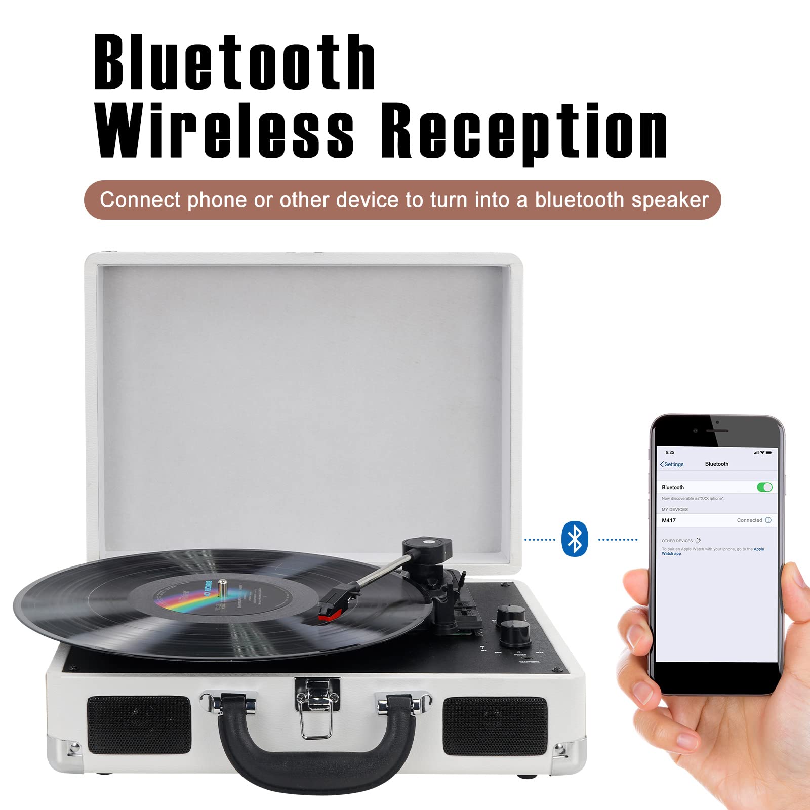 DIGITNOW! Turntable Record Player 3speeds with Built-in Stereo Speakers, Supports USB/RCA Output/Headphone Jack / MP3 / Mobile Phones Music Playback,Suitcase Design