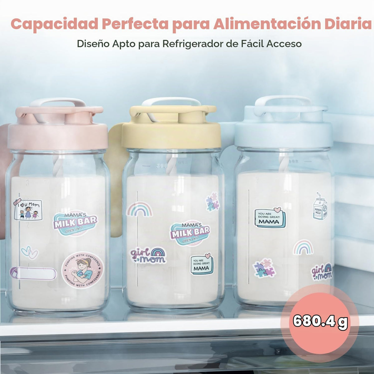 Papablic Glass - Jarra de leche materna, fórmula y recipiente de
