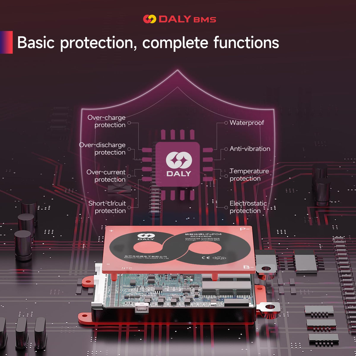 Placa de Protección BMS DALY 3S-24S Litio LifePO4 4S 12V 100A con Cable de Equilibrio y Sensor de Temperatura