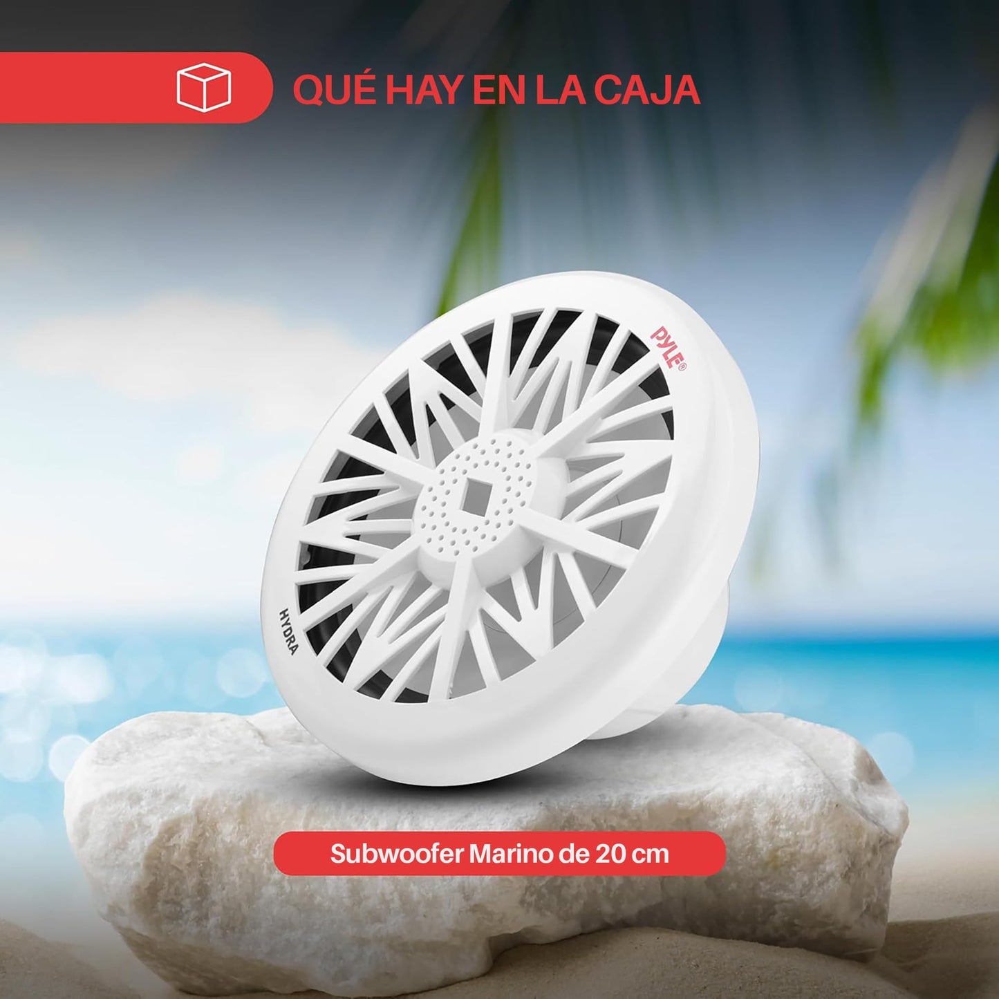 Pyle Subwoofer de Audio Marino para Exteriores de 8 Pulgadas. Altavoz de Graves Blanco Impermeable de 400 Watta para Sistema de Sonido Estéreo