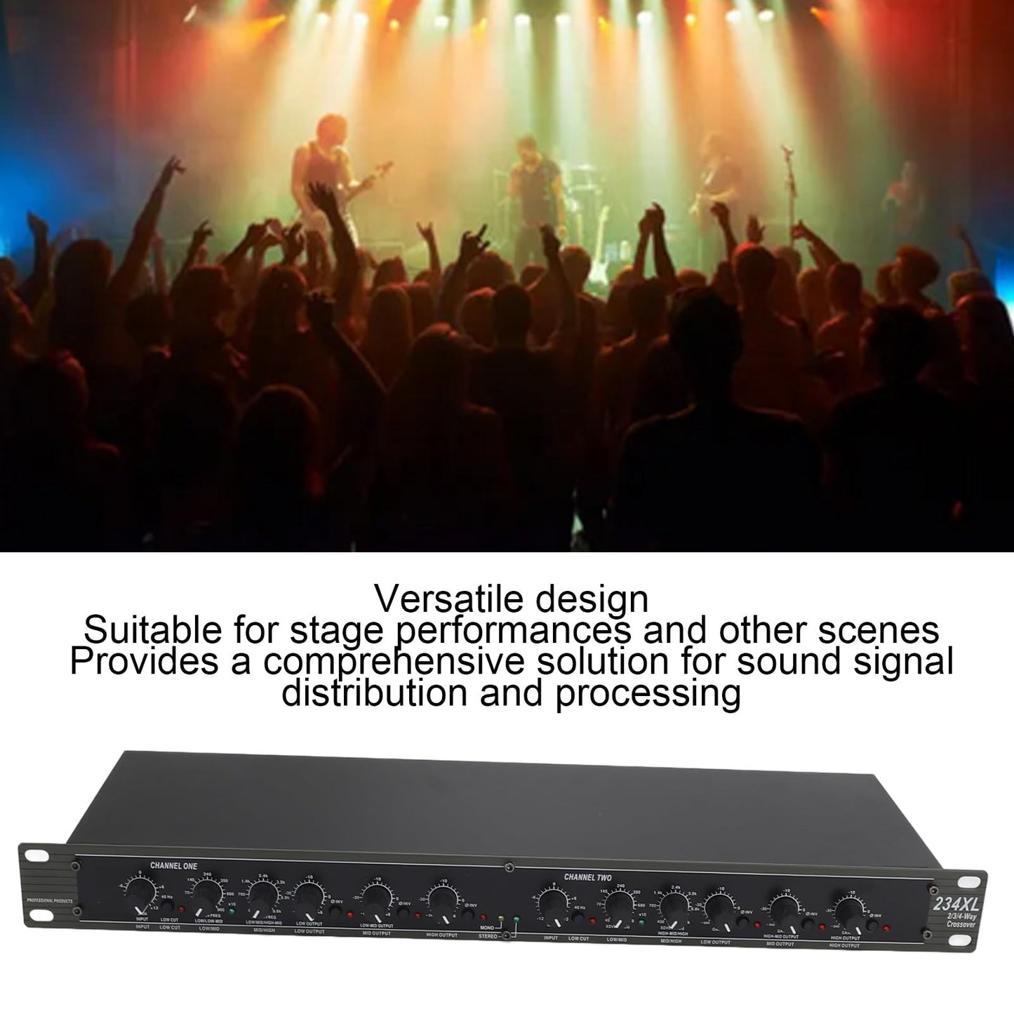 Crossover Mono de 4 Vías, Crossover 234XL Estable Profesional, Distribución de Señal de Sonido, Material ABS, para Actuaciones en Escenario, para Todo Tipo de Usuarios