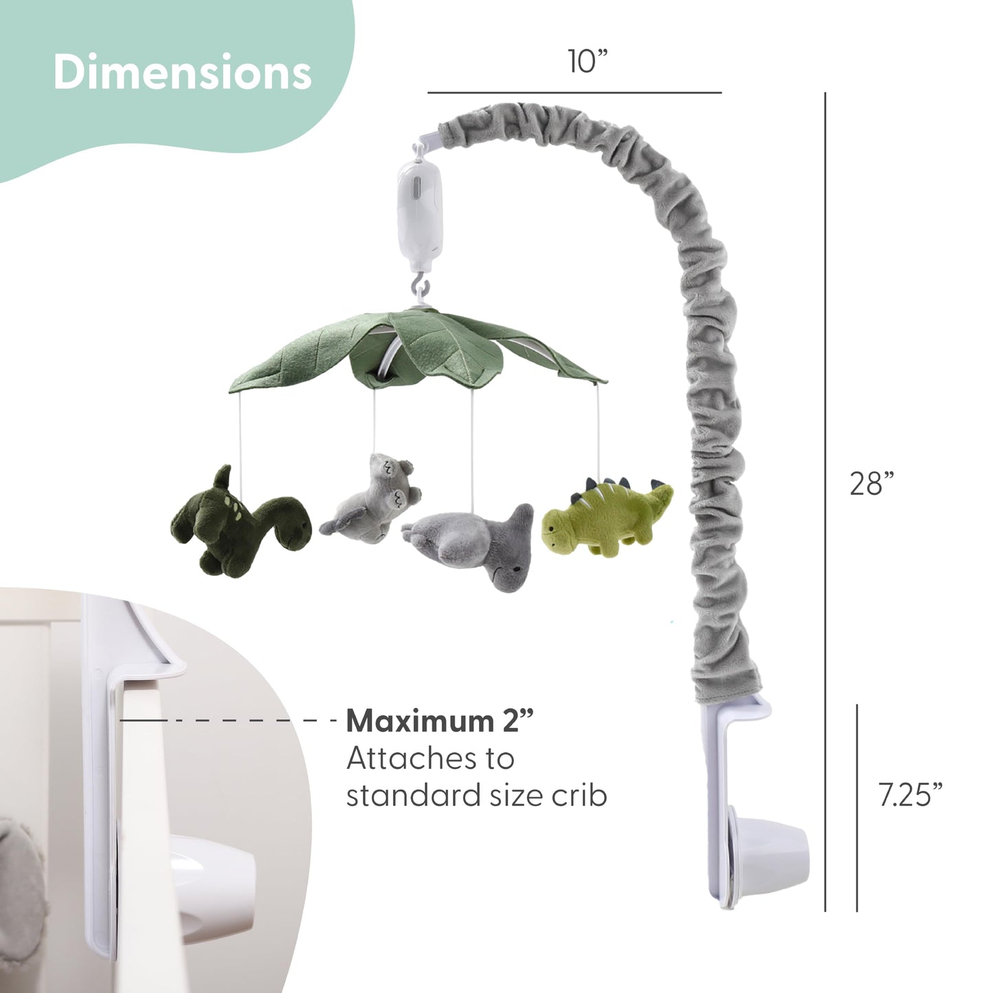 The Peanutshell Dinosaurio Cuna Móvil para bebé niños o niñas | Caja de música digital con 12 canciones de cuna | Camuflaje verde & Dino