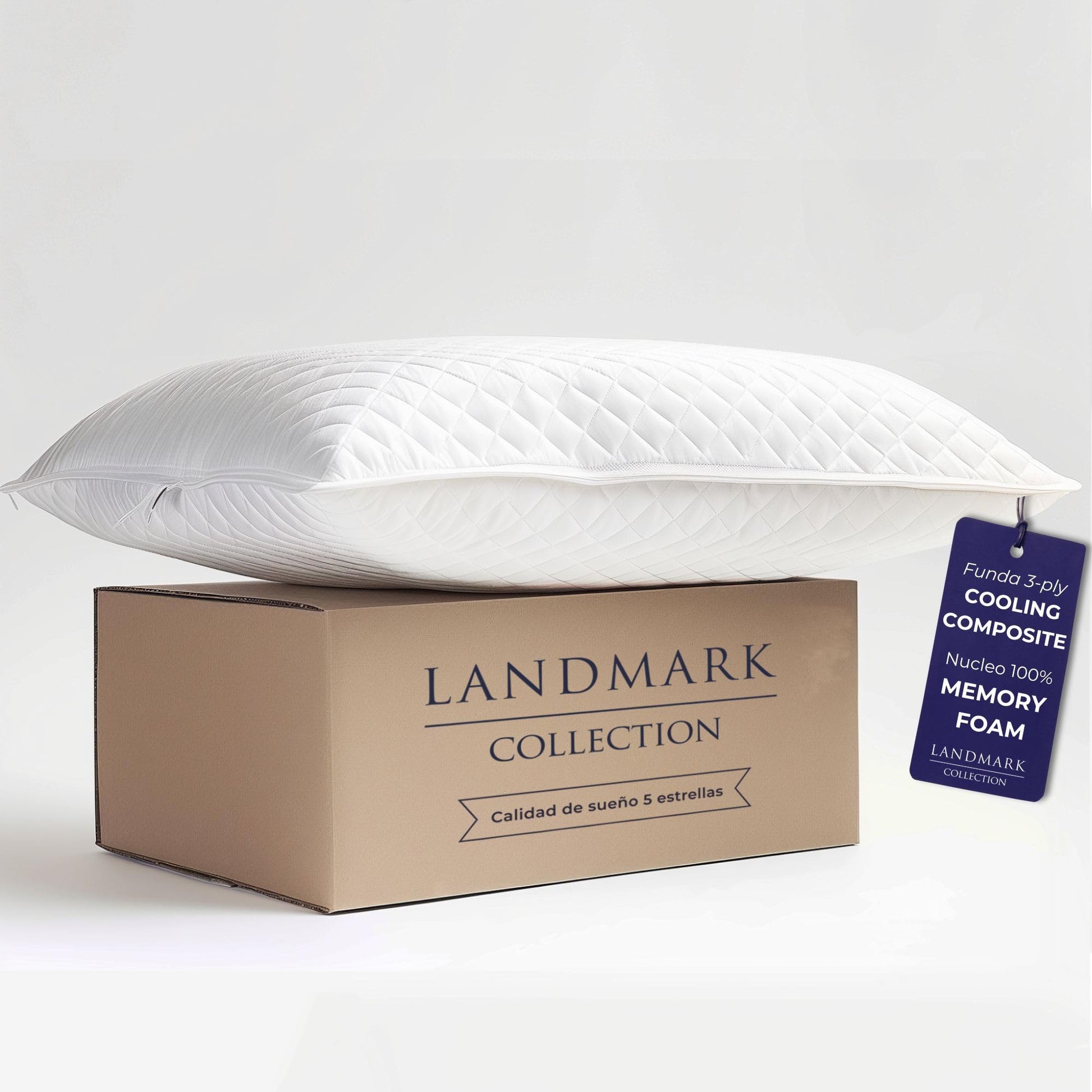 Landmark Collection - Almohada Memory Foam Inteligente – Funda Cooling Composite de Tela Fria –Sensación Super Fresca | Firmeza Intermedia (Cool White, Standard)