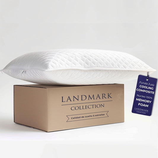 Landmark Collection - Almohada Memory Foam Inteligente – Funda Cooling Composite de Tela Fria –Sensación Super Fresca | Firmeza Intermedia (Cool White, Standard)
