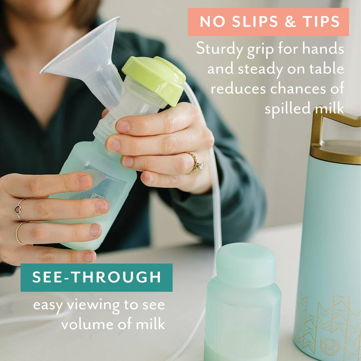 Mila's Keeper - Botellas de almacenamiento de leche materna de silicona premium, para bombeo, almacenamiento y alimentación, se adapta a bombas y pezones líderes, recipientes de almacenamiento de