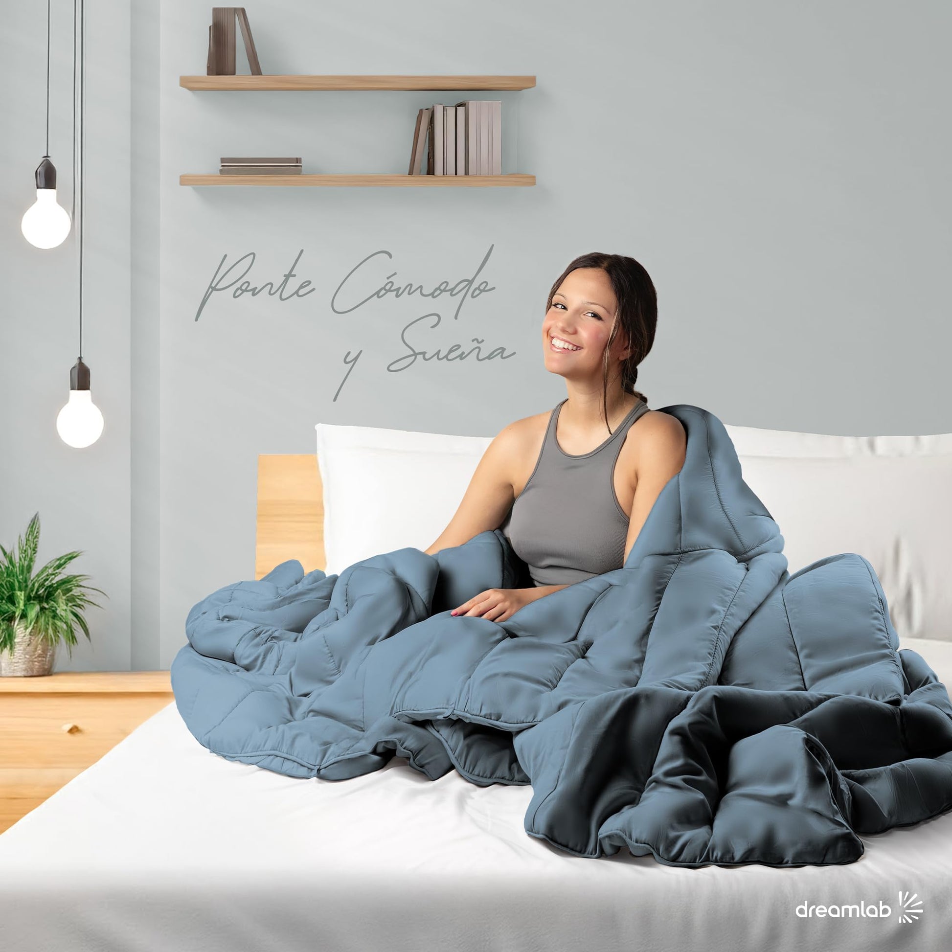 Dreamlab Edredón Acolchado para Toda Estación. Relleno de Microfibras Recubiertas con Gel. Lavado a Máquina.Usar como Edredón o con Funda Duvet.Hipoalergénico. (Azul Mezclilla, Individual 162 x 223cm)