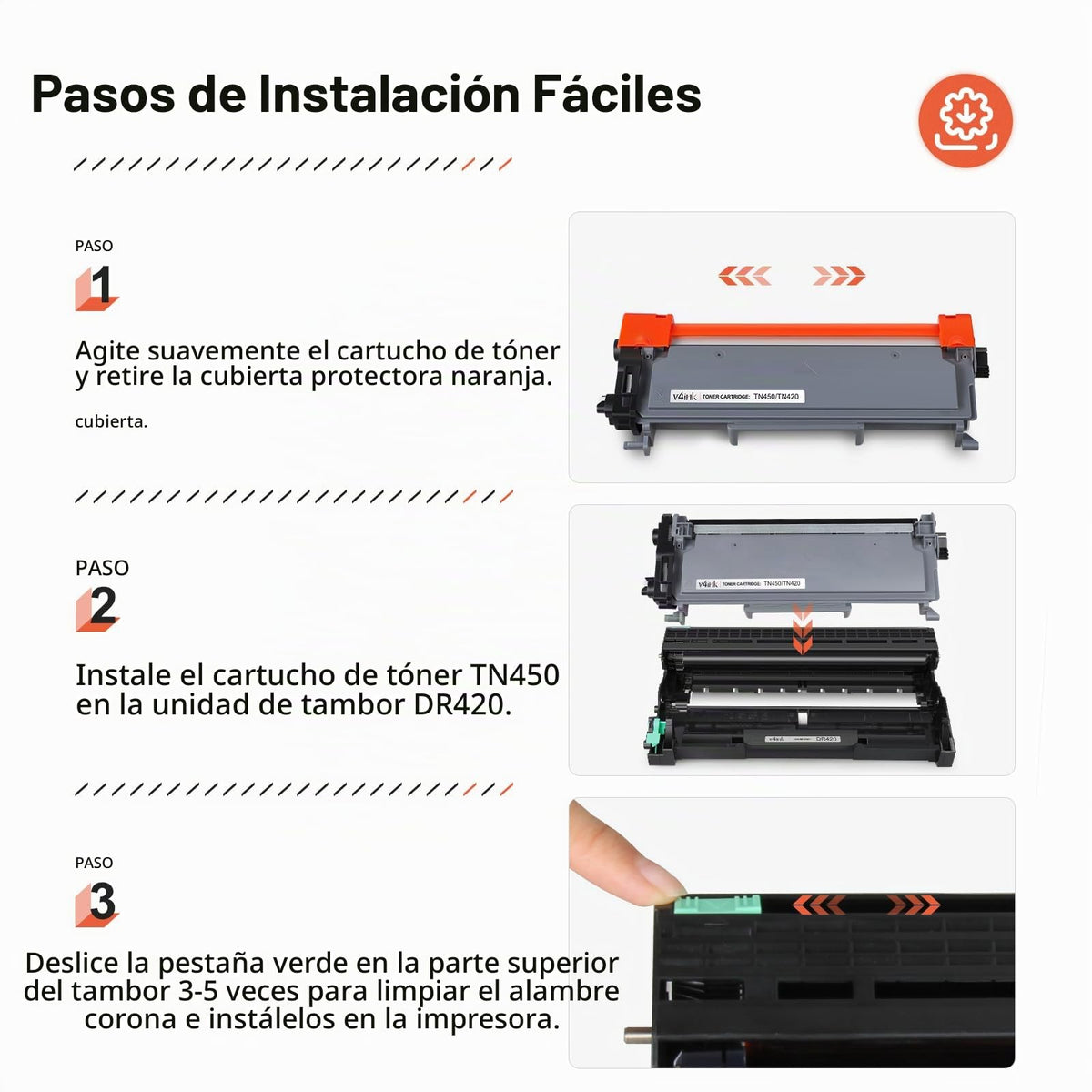 Cartucho de Tóner V4INK Negro Alto Rendimiento para Impresora Brother TN450 TN420 Series