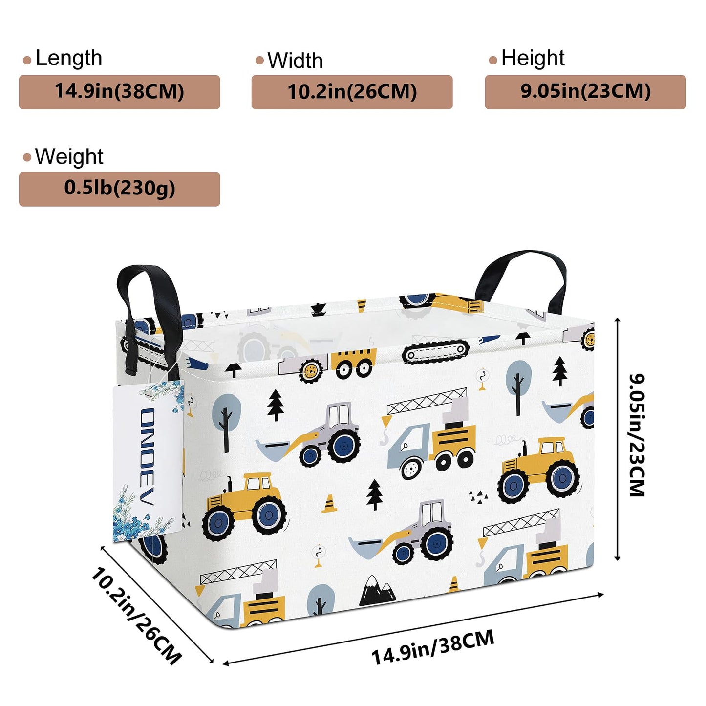 ONOEV Cesta Rectangular para la Ropa Sucia de niños, Organizador de Juguetes, Cesta de Regalo, Excavadora para vehículos forestales, decoración de habitación (Excavadora)