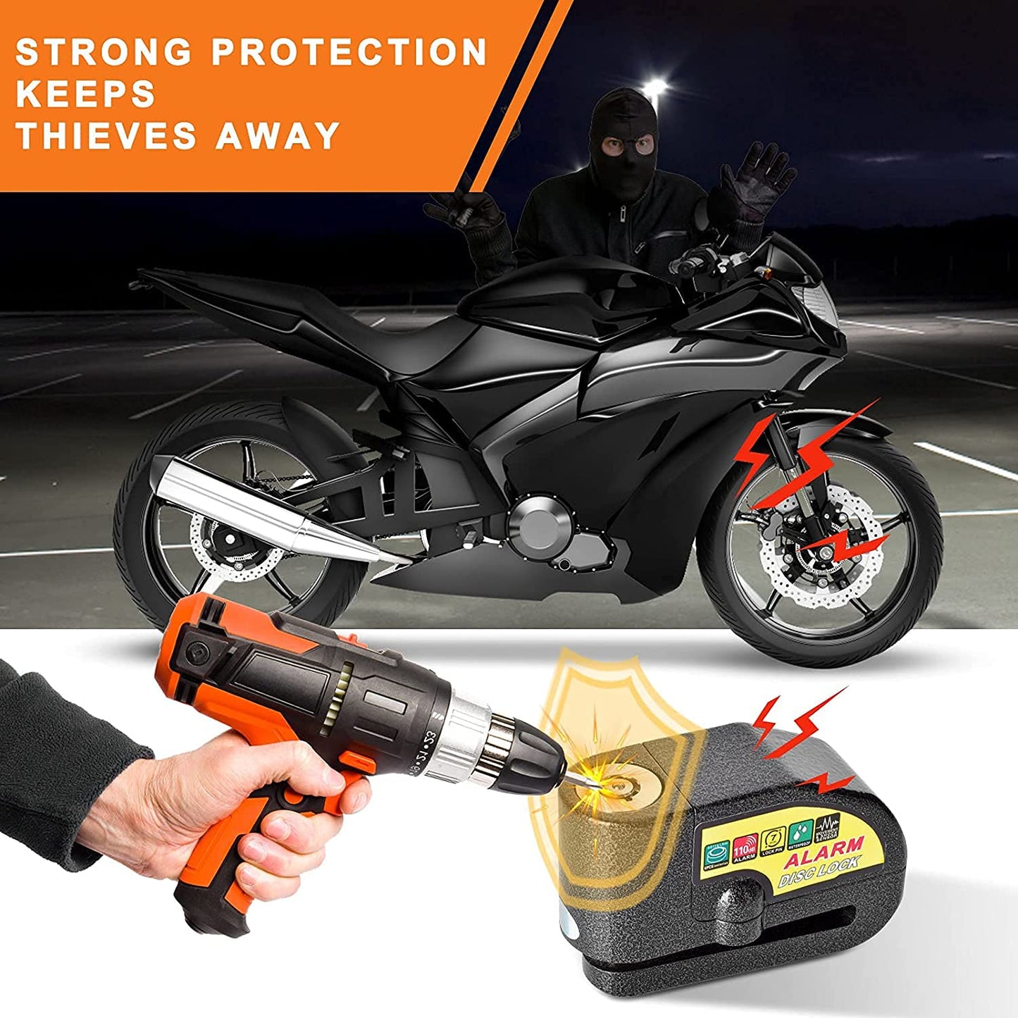 Candado de Alarma PERANNU Negro 110 dB Impermeable para Moto Scooter y Bicicleta
