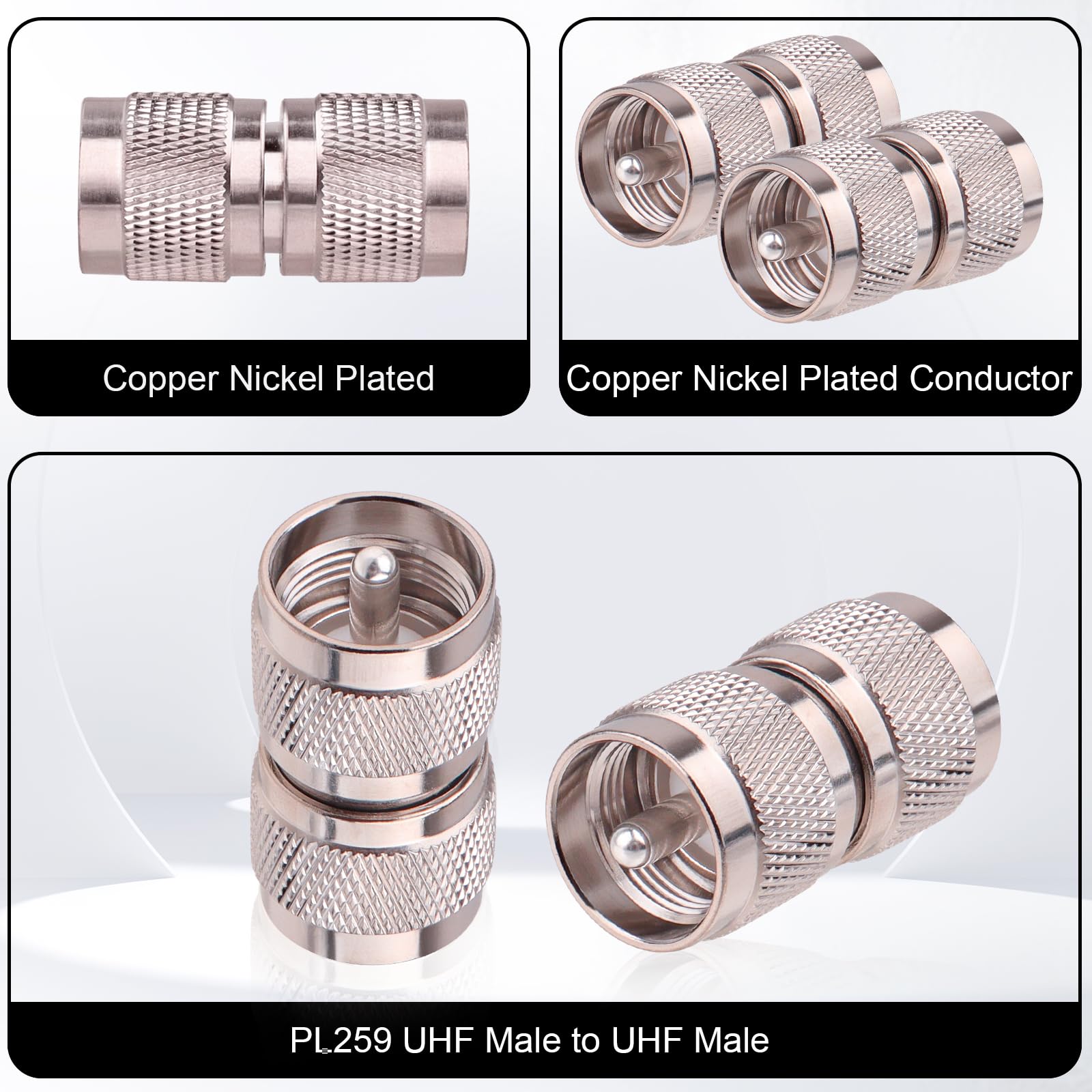 XRDS -RF UHF PL-259 - Adaptador coaxial macho 10 unidades - Conector RF UHF macho a macho para radios CB y Jamón, antenas y equipos de comunicación