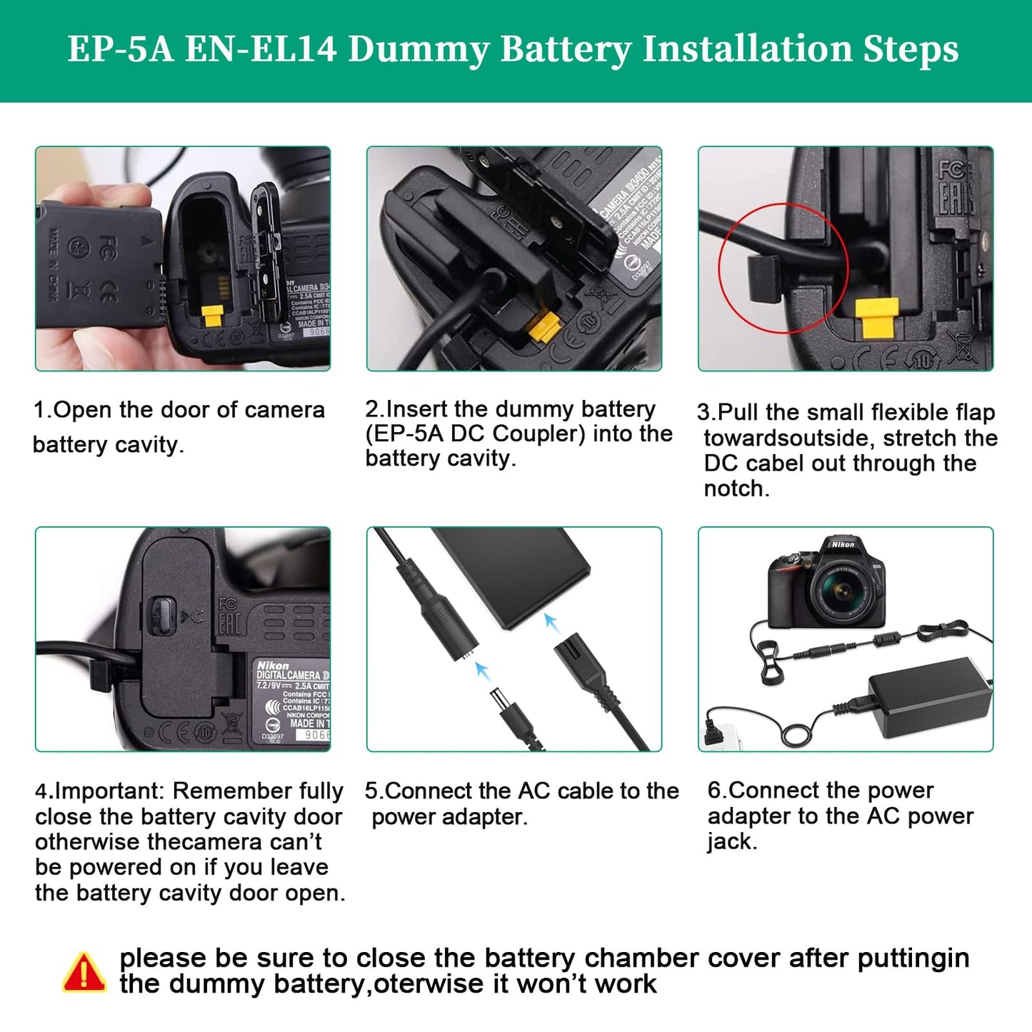 Gonine EH-5 adaptador más EP-5A kit - repuesto para NIKON D3100, D3200, D3300, D5100, D5200, D5300, D5500, Df, P7000, P7100, P7700, D7800 cámaras digitales (NIKON EL-14/EL-14A batería kit de reemplazo)