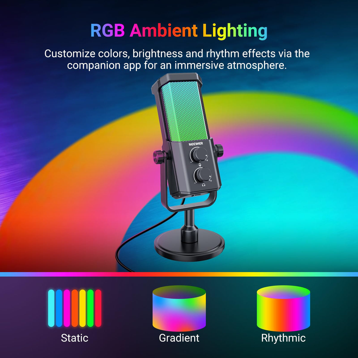 Micrófono USB RGB NEEWER UM01 Cancelación Ruido Gris para Podcasting