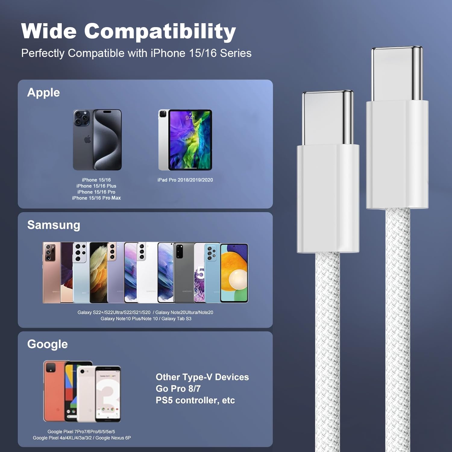 Cable USB C a USB C 2M, Cable Original para iPhone 16/15 Serie,100W Cable Tipo C a USB C Carga Rápida 20V 5A, Compatible con Macbook Pro, MacBook Air, iPad Pro,Samsung Galaxy,Google Pixel