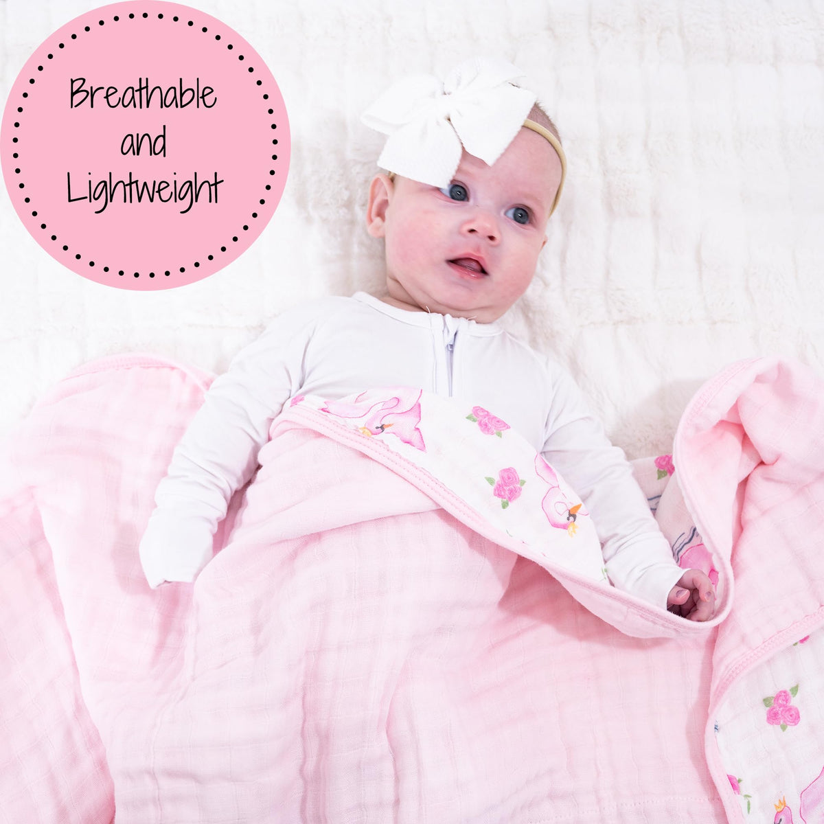 LollyBanks - Colcha de muselina para bebé, 6 capas, 100% algodón, 47 x 47 pulgadas, suave, ligera y transpirable para bebés y niños, manta acogedora para cuna para niñas, registro (estampado de cisne)