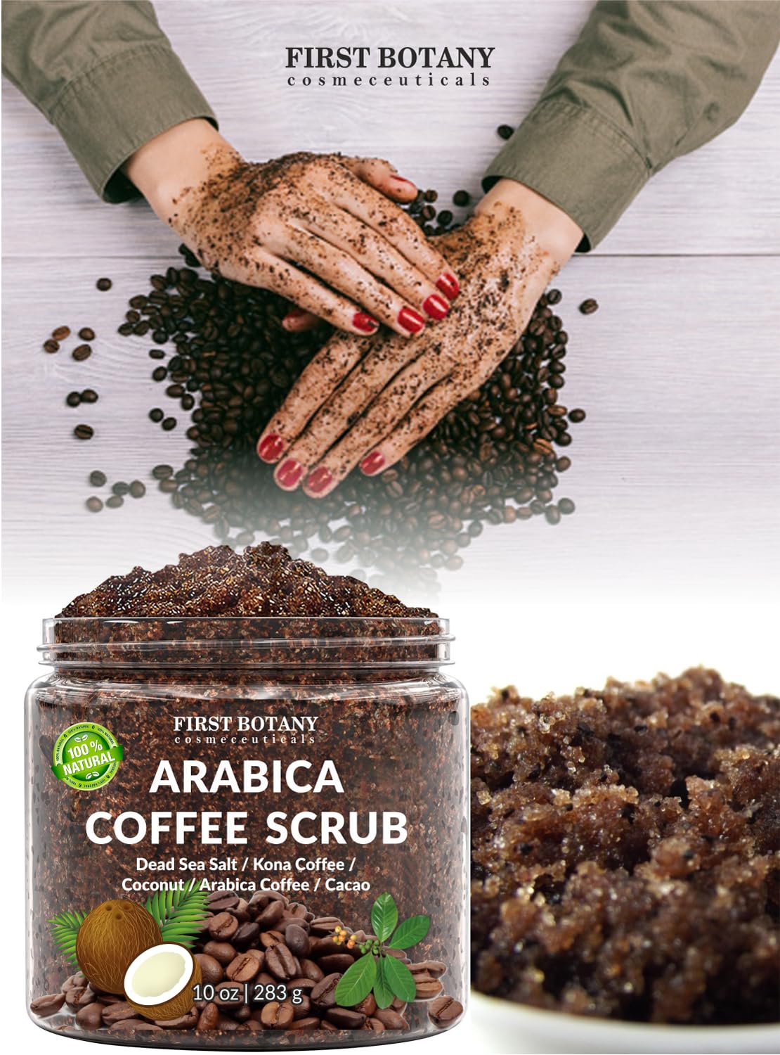 Exfoliante de Café Arábica First Botany 283 g antioxidantes hecho en USA