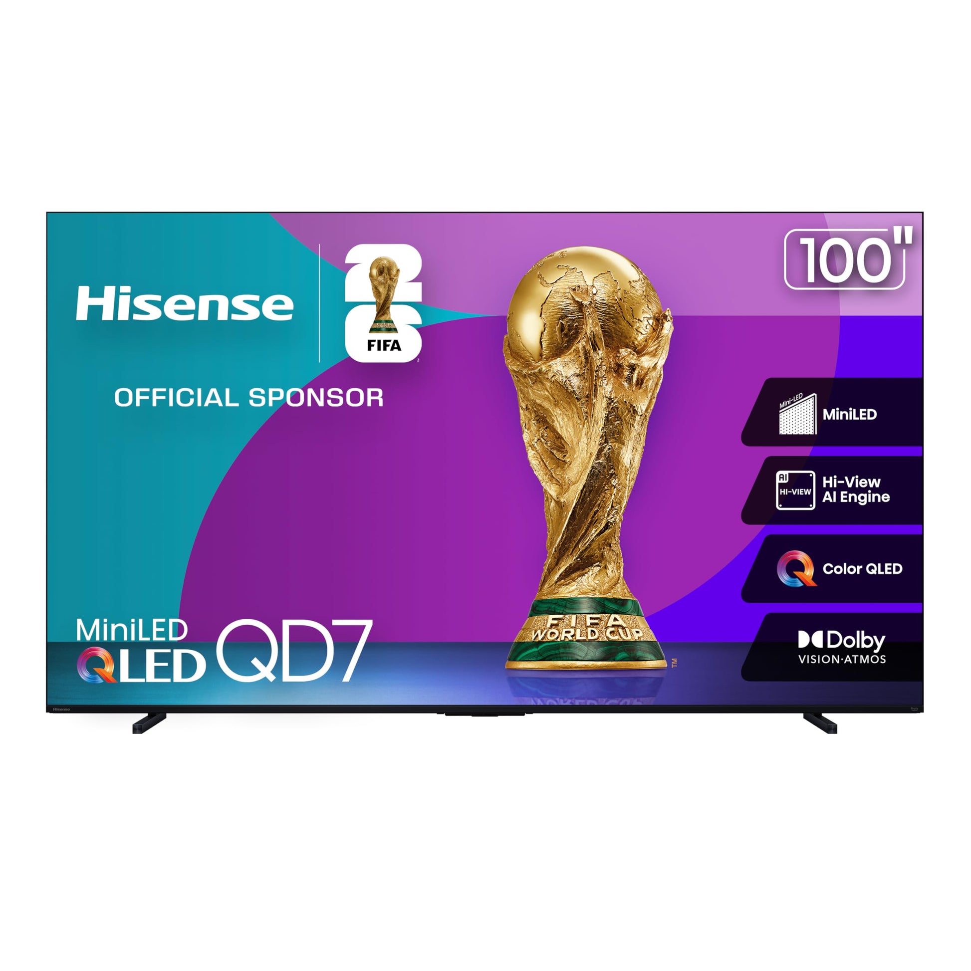 Hisense Television QD7QFM (Modelo 2025) Pantalla 100 Pulgadas,Mini-LED Smart Fire TV UHD 4K,Control Remoto por Voz con Alexa,Hi-View AI Engine,Modo de Juego Pro de 144 Hz,Dolby Vision·Atmos