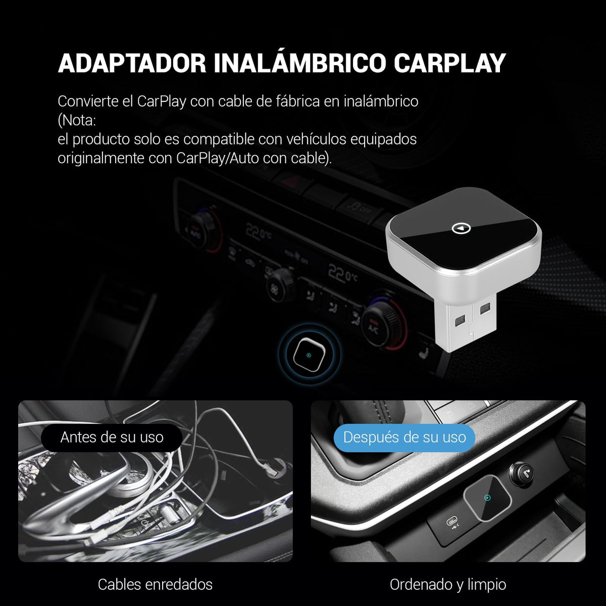 Mini Adaptador Inalámbrico JDF3CISH 2 en 1 Conversión Inmediata para iPhone y Android con USB USB-C