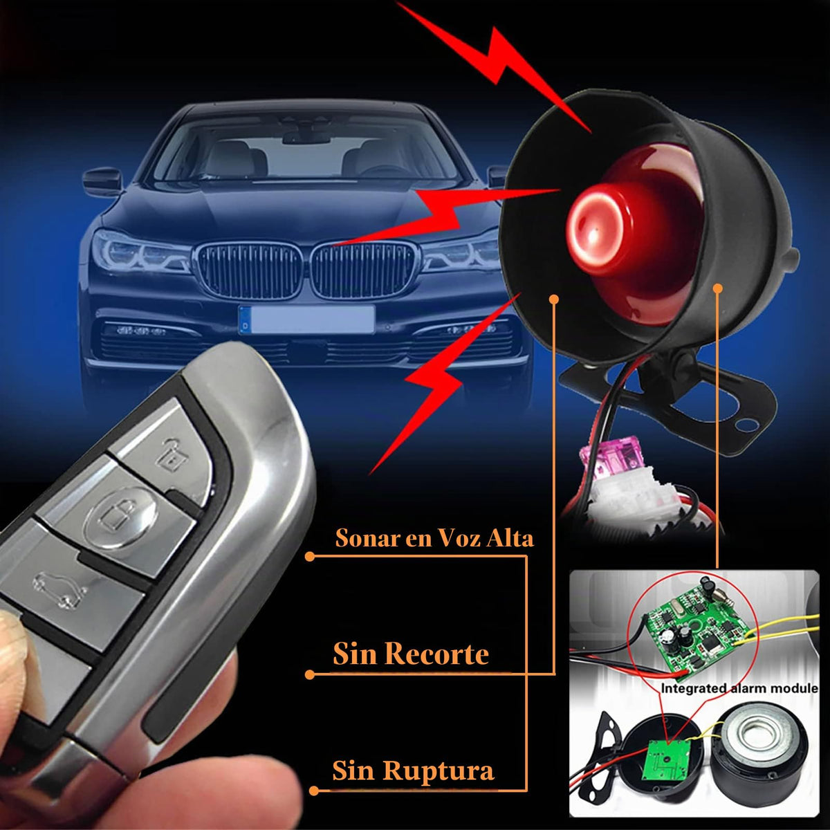 Alarma de Coche Chadwick Universal 12 V con Sensibilidad de 7 Niveles y 2 Controles Remotos