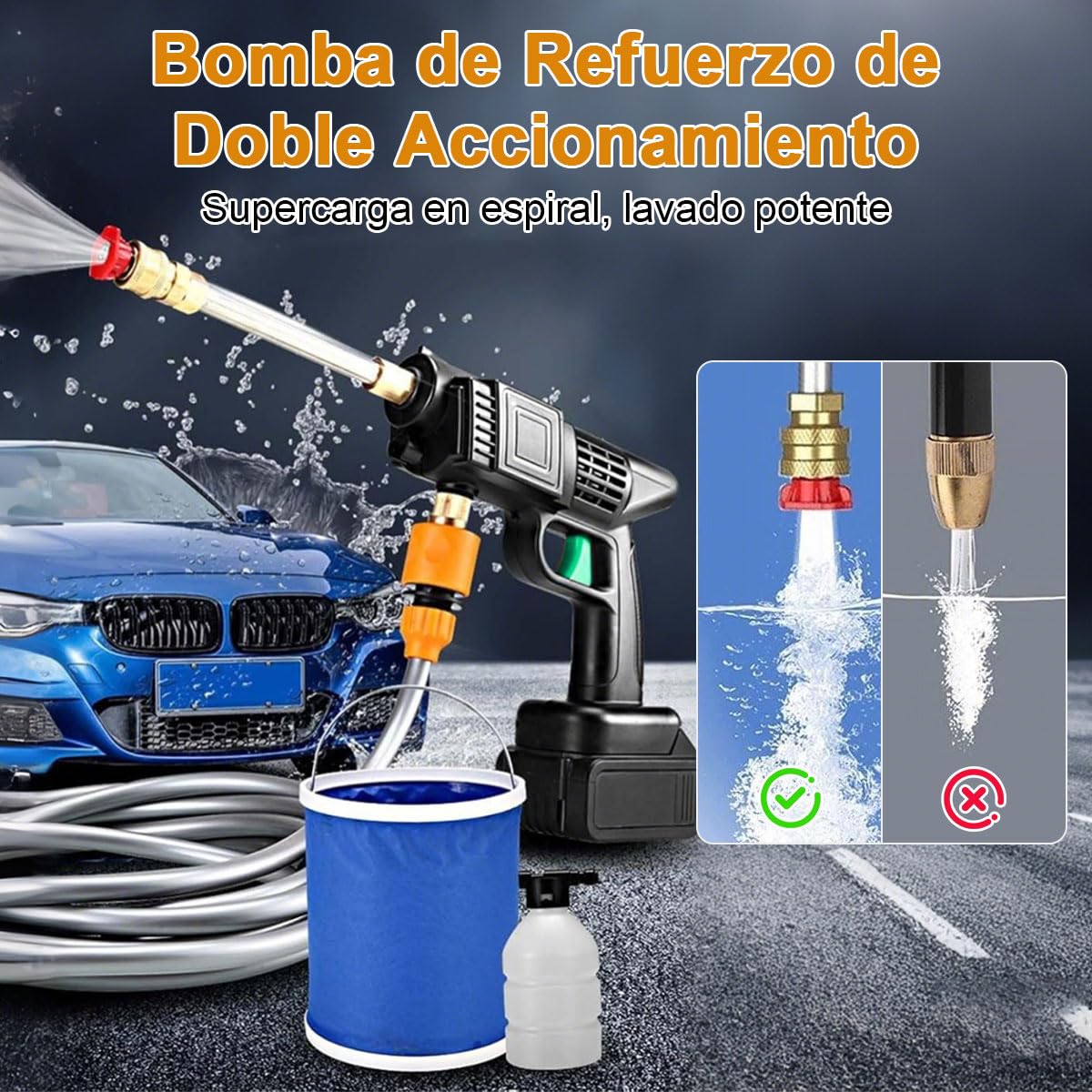 Pistola de Lavado Inalámbrica ADILIKADII Negra con Batería Dual y Hidrolavadora Portátil