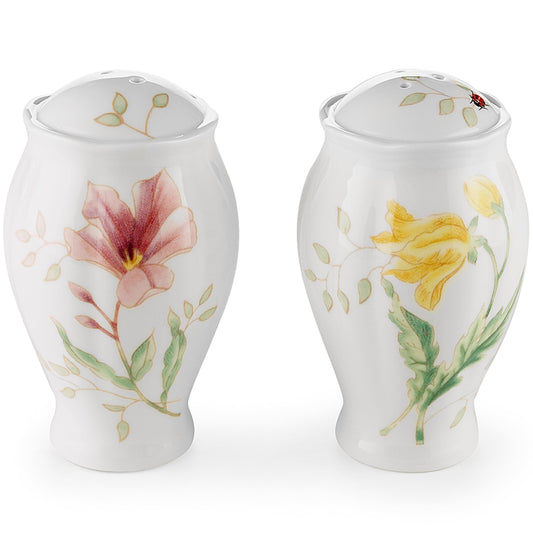 Lenox Salero y pimentero de porcelana fina, diseño floral y mariposa, Salero & pimentero, Anaranjado, 1