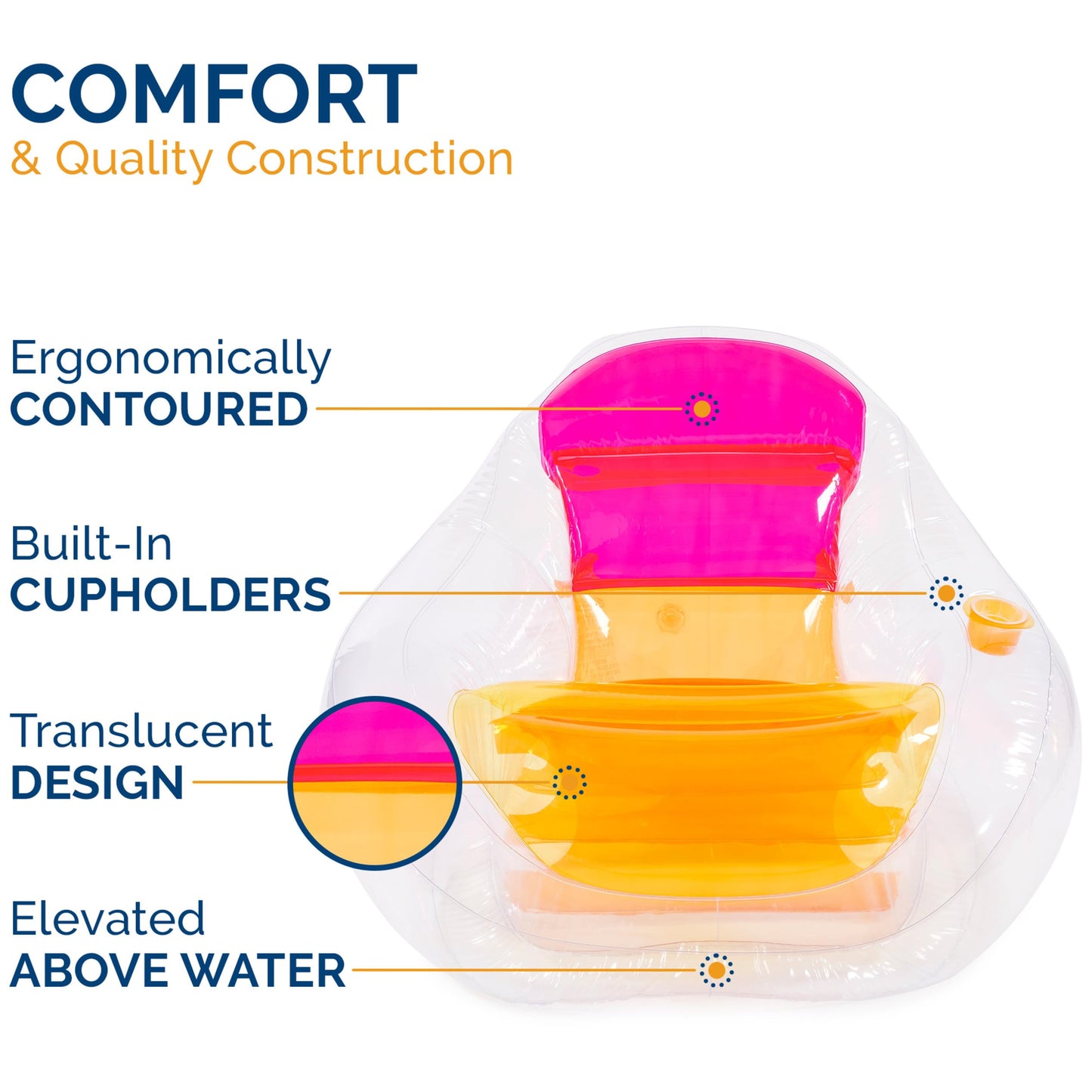 Flotador Inflable SwimWays Translúcido con Portavasos y Respaldo para Adultos