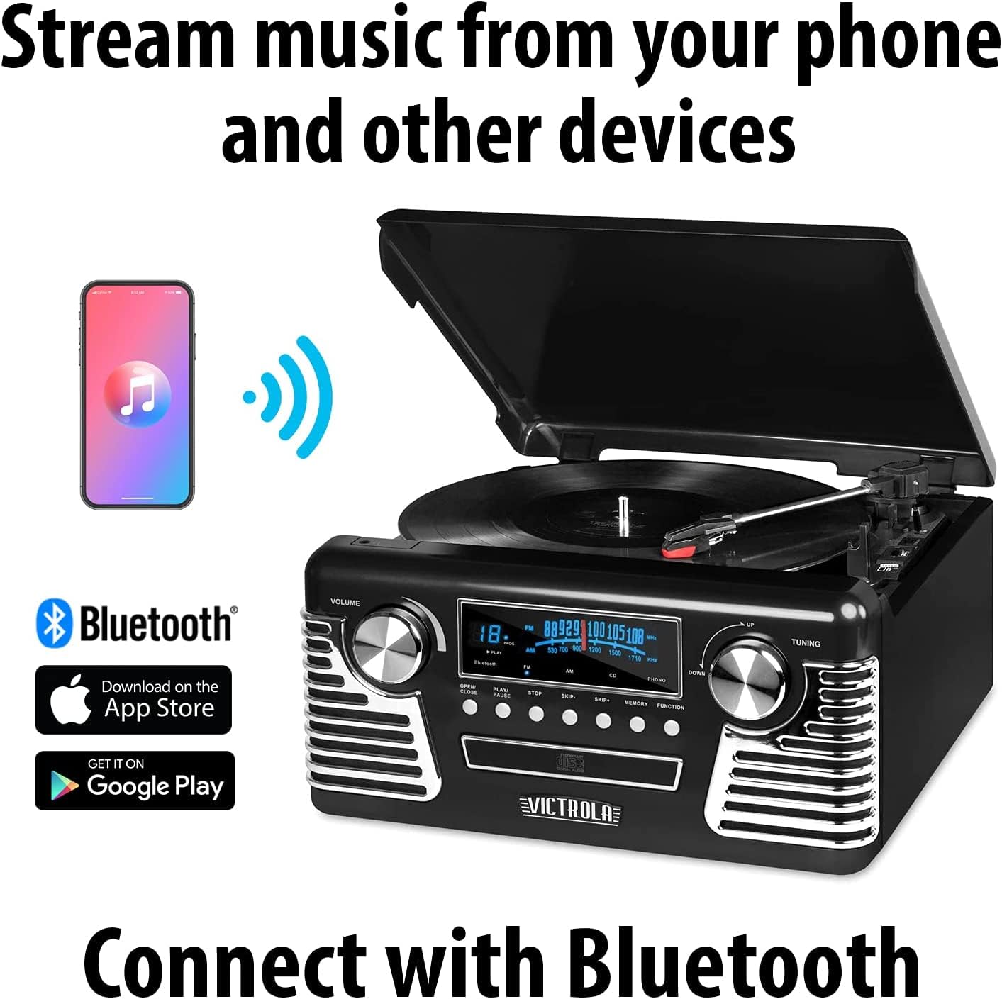 Tocadiscos Retro Bluetooth Victrola Haley Rojo con Centro Multimedia y Altavoces Integrados