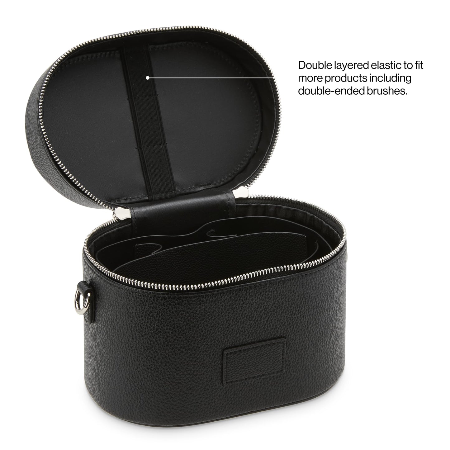 ETOILE - Estuche de aseo ovalado, organizador de bolsa de maquillaje de viaje con correa para el hombro y divisor extraíble, Negro -, Mini estuche de viaje cosmético