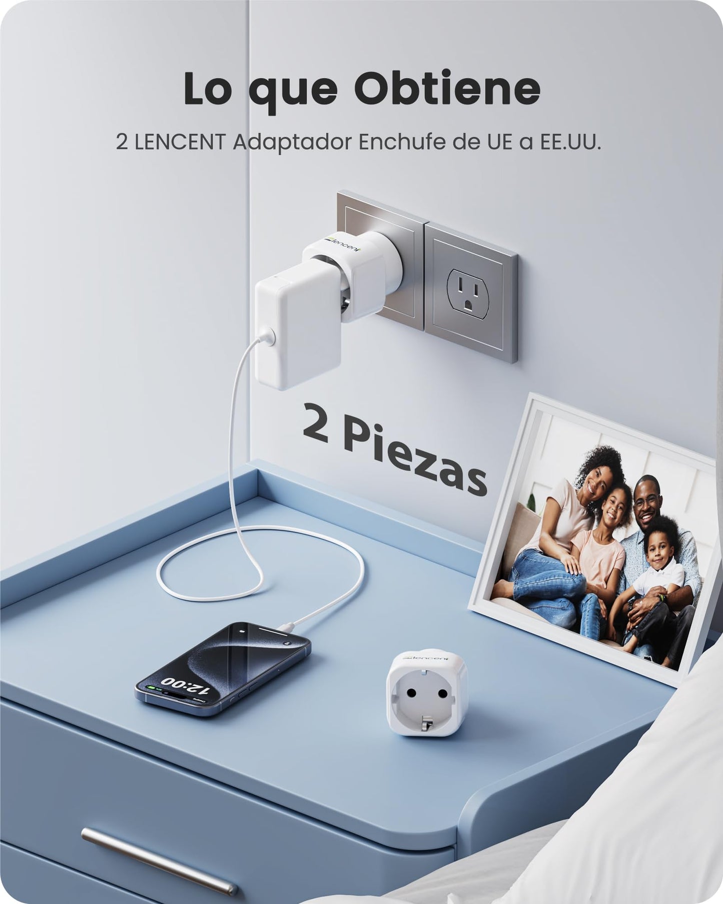 LENCENT 2X Adaptador de Enchufe de Europa a EE.UU, Adaptador de Enchufe de Salida Estadounidense, Adaptador de UE a EE.UU, Convertidor de Enchufe de Viaje de Europa a EE. UU. Mexico Colombia Canada