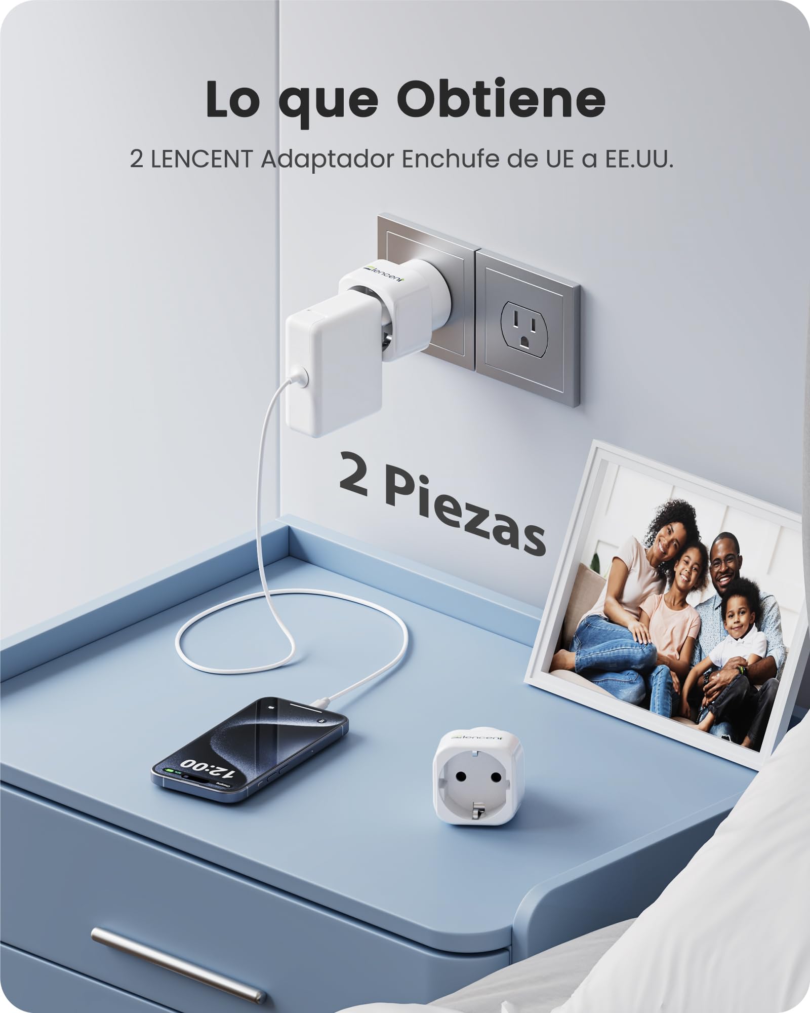 LENCENT 2X Adaptador de Enchufe de Europa a EE.UU, Adaptador de Enchufe de Salida Estadounidense, Adaptador de UE a EE.UU, Convertidor de Enchufe de Viaje de Europa a EE. UU. Mexico Colombia Canada
