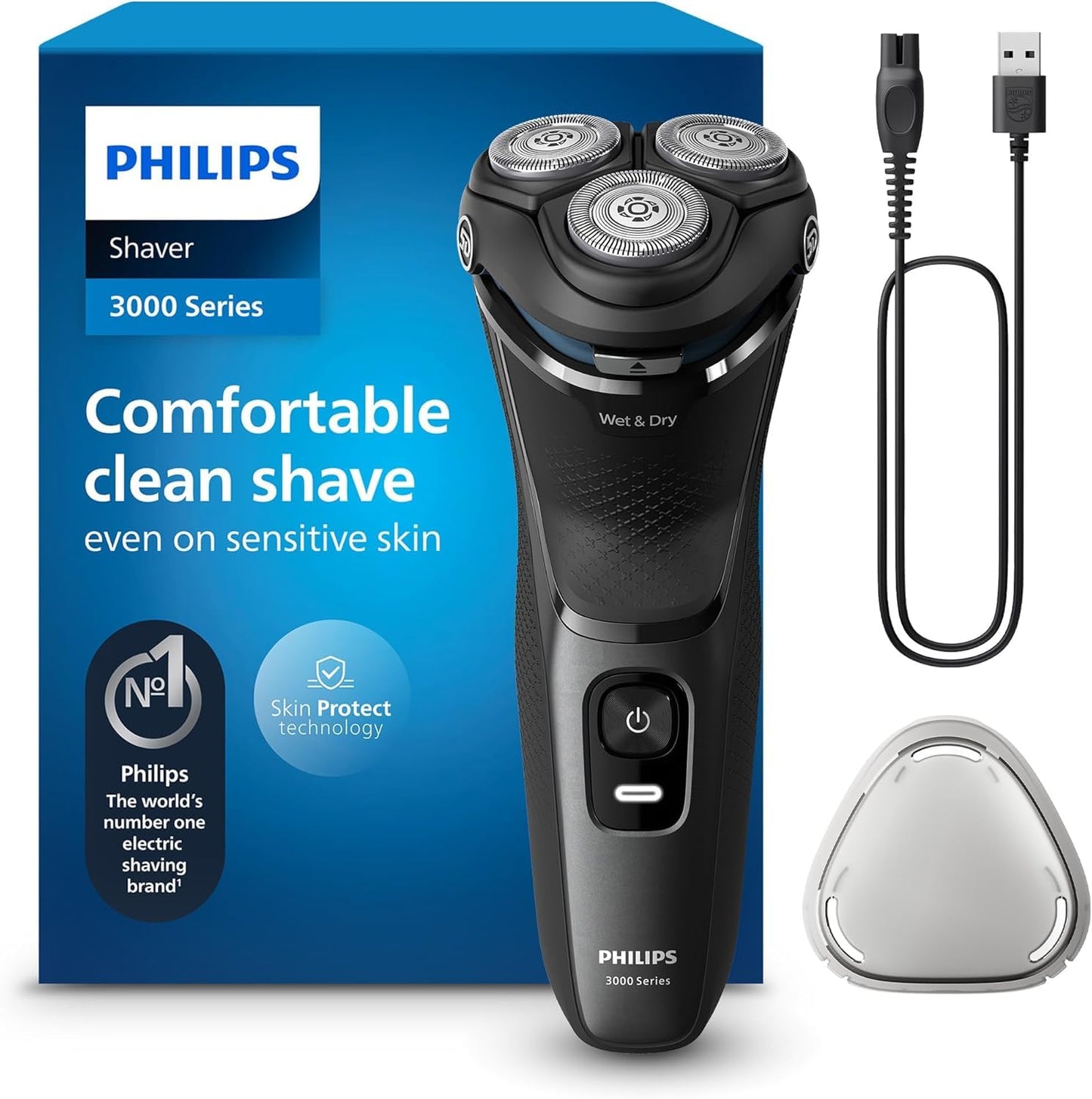 Philips Shaver Series 3000 - Maquinilla de afeitar eléctrica recargable para hombre (acero metálico)