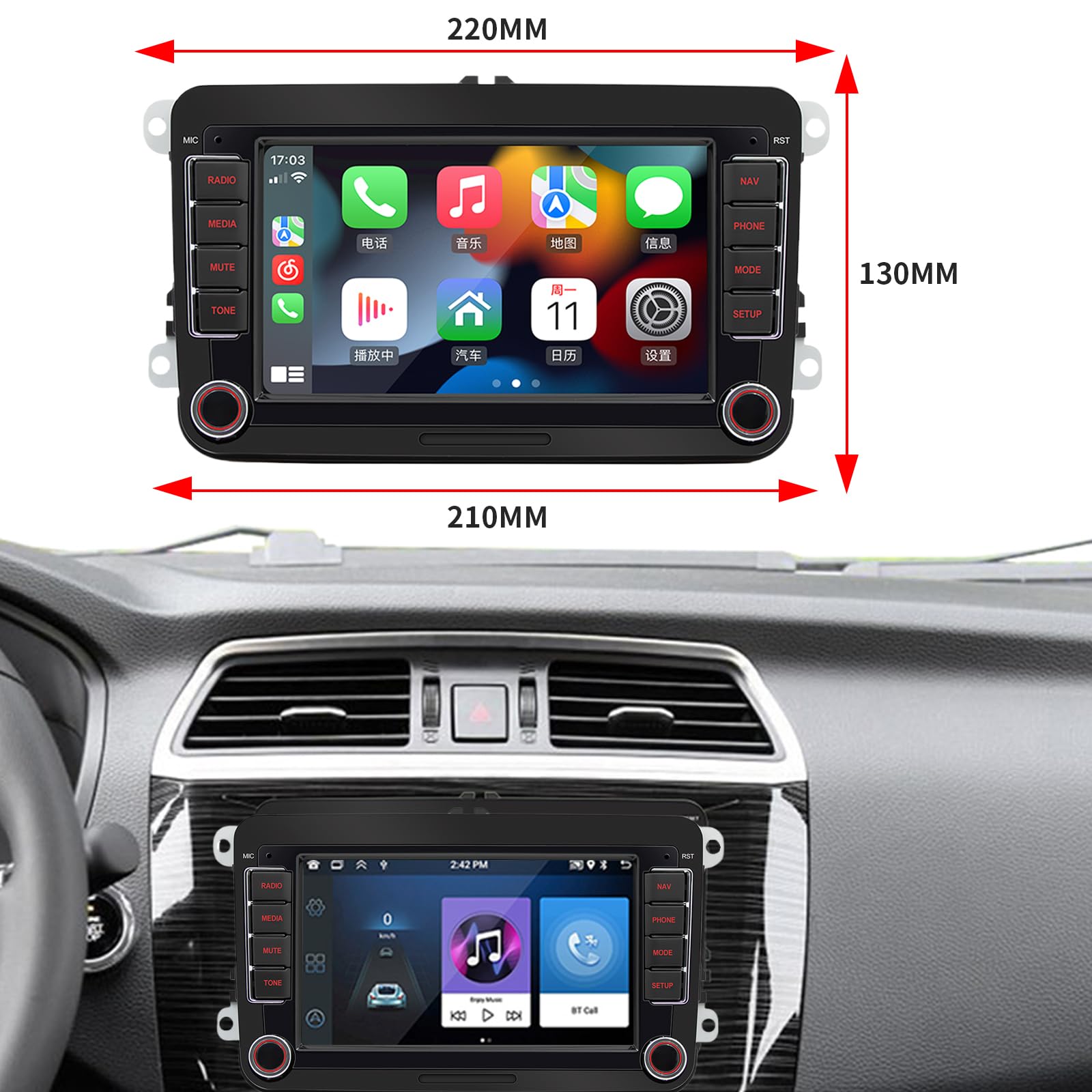FINYQBET Estéreo para Auto W6060 de 7 Pulgadas, Radio Android con CarPlay y GPS Integrado, Compatible con Control de Volante y Cámara de Reversa, Pantalla Táctil HD para Vehículos de 12V