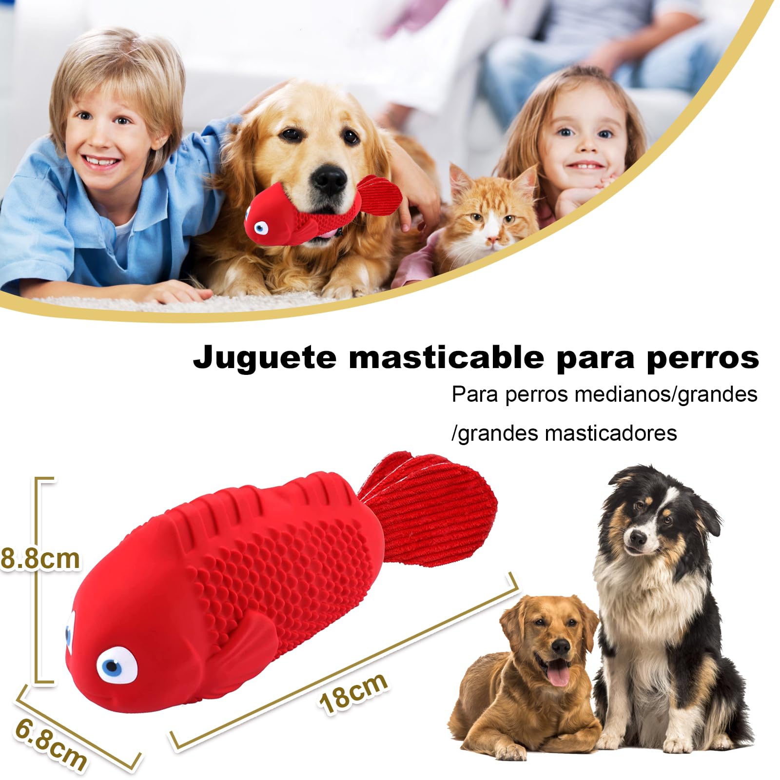 Juguete resistente para perros grandes para masticar duro, juguete para masticar perros, juguete de goma para perros de razas grandes, juguete de dentición duradero para perros medianos (pez payaso)