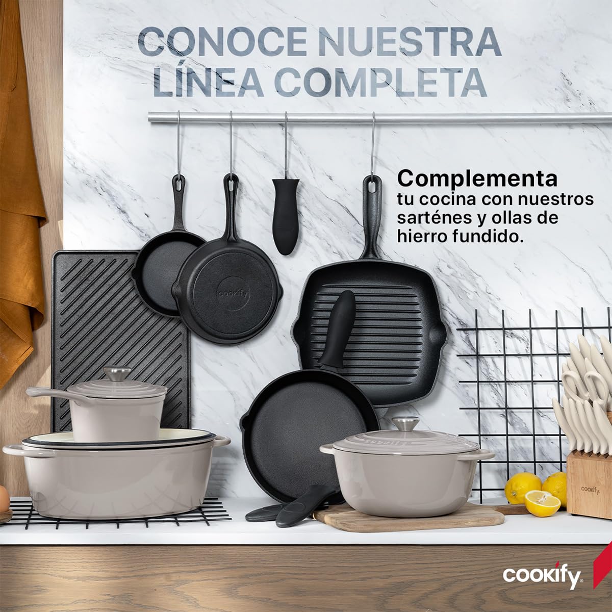 Cookify Olla de Hierro Fundido Esmaltado para Horno y Estufa, Horno Holandés Capacidad 4 Litros Dutch Oven (Taupe, 24.8 cm)