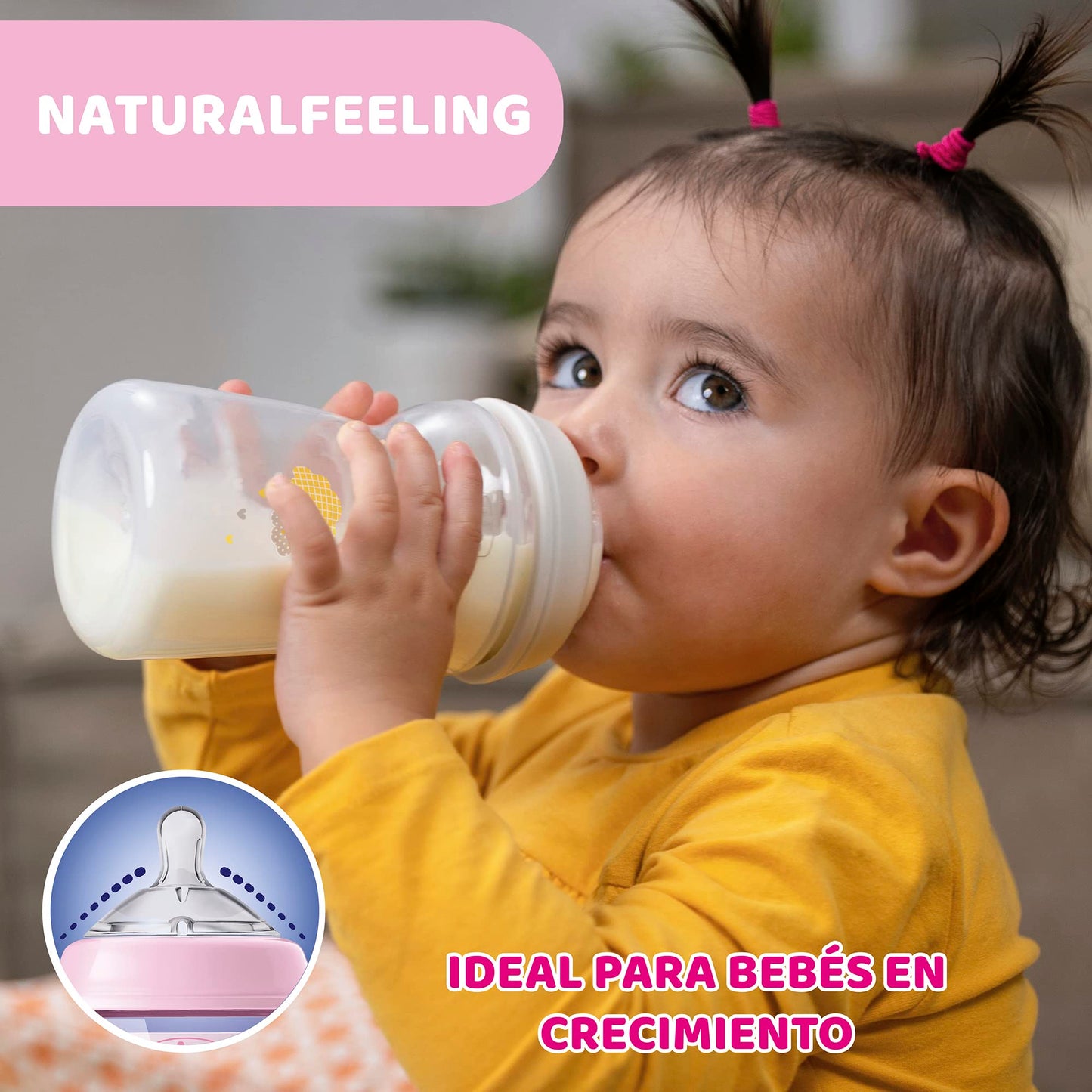 CHICCO, Biberón Natural Feeling, Color Rosa, 330 ml