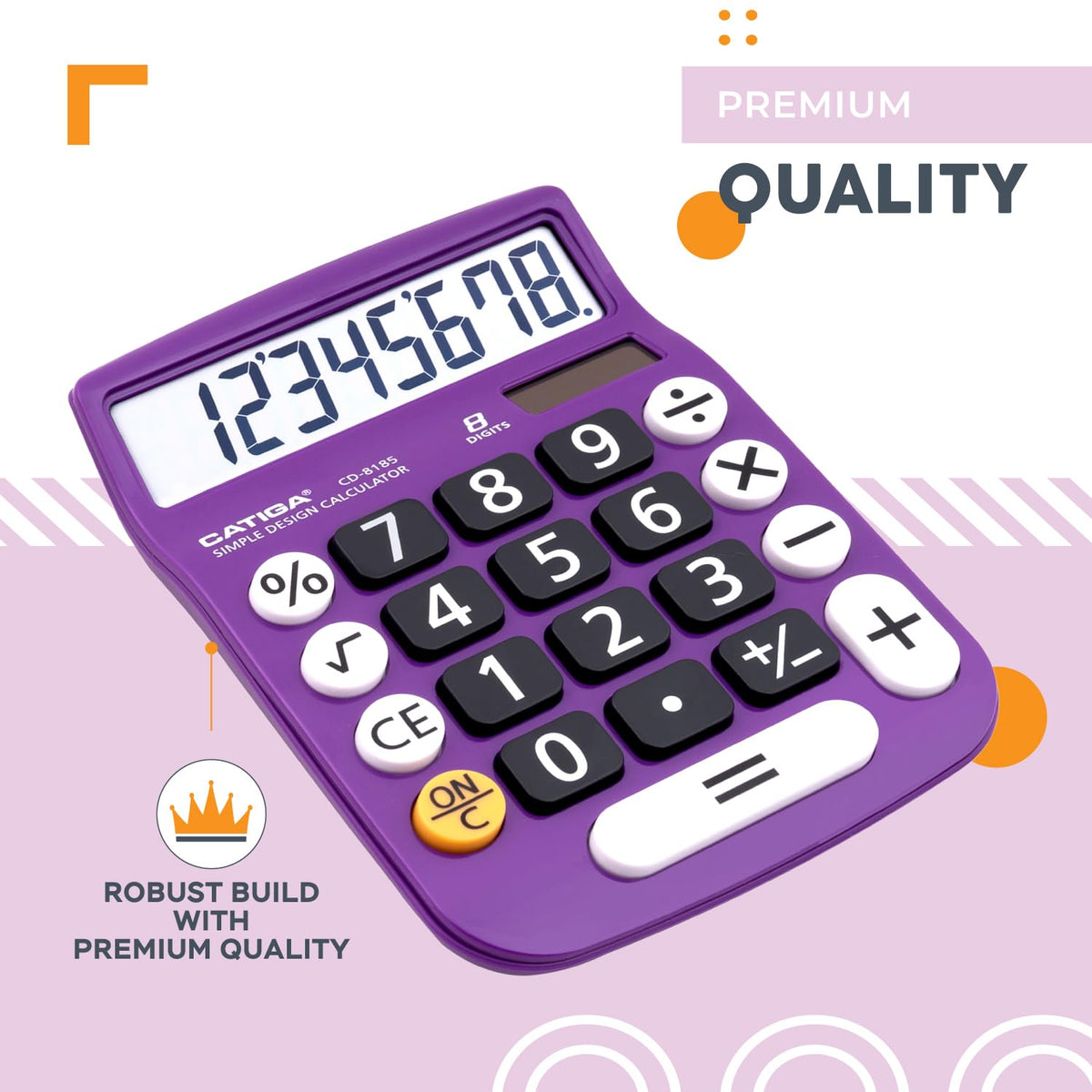 Calculadora CD-8185 Violeta Pantalla LCD Grande y Energía Dual para Oficina, Hogar y Escuela