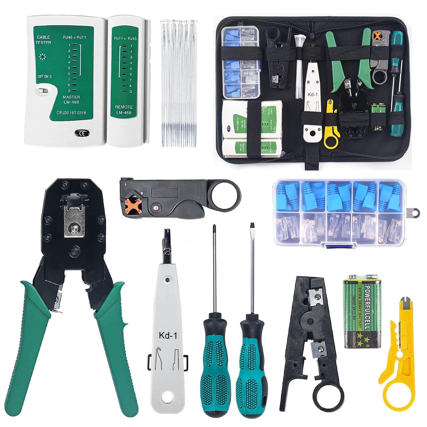 Kit de Crimpadora de Red 21 en 1 para RJ45 Ethernet con Pelacables y Tester