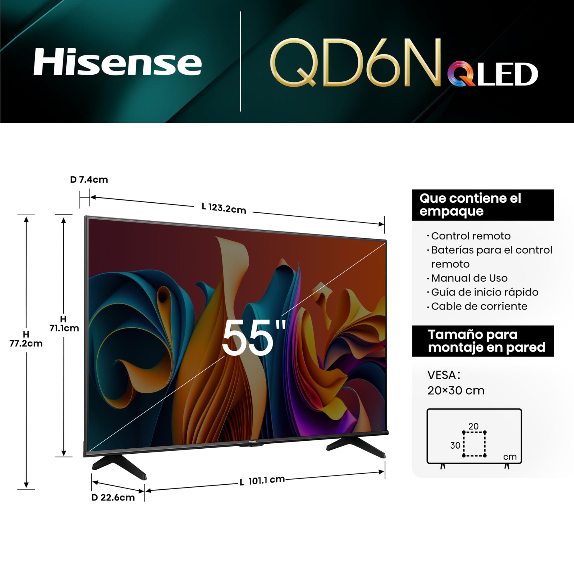 Hisense Television QD6N Pantalla 55 Pulgadas,QLED Smart Google TV UHD 4K,Control Remoto por Voz con Alexa,Dolby Vision Atmos, Modo de Juego Plus, Control de Voz,Compartir con TV