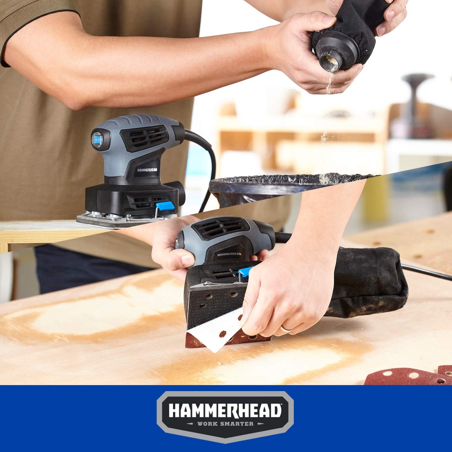 Hammerhead HAPS020 - Lijadora de palma de 1/4 hojas con 12 piezas de papel de lija