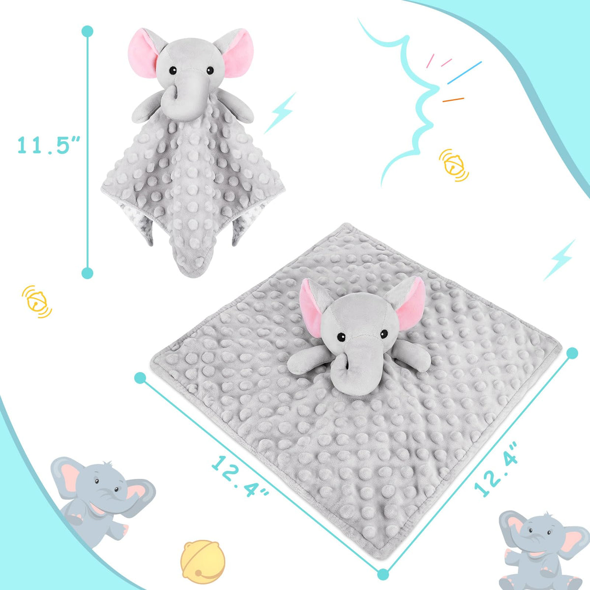 Sprinqdawin Loveys - Manta suave de seguridad para bebés recién nacidos, juguetes de peluche para bebés, mantas de seguridad de elefantes, regalos unisex (elefante gris, 12.4 pulgadas)