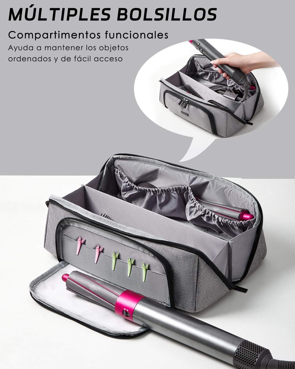 Funda de Viaje para Dyson Airwrap Styler/shark Flexstyle, Funda de Transporte Portátil para Secador de Pelo Dyson Superpersonic, Impermeable, Antiarañazos (doble Negro)