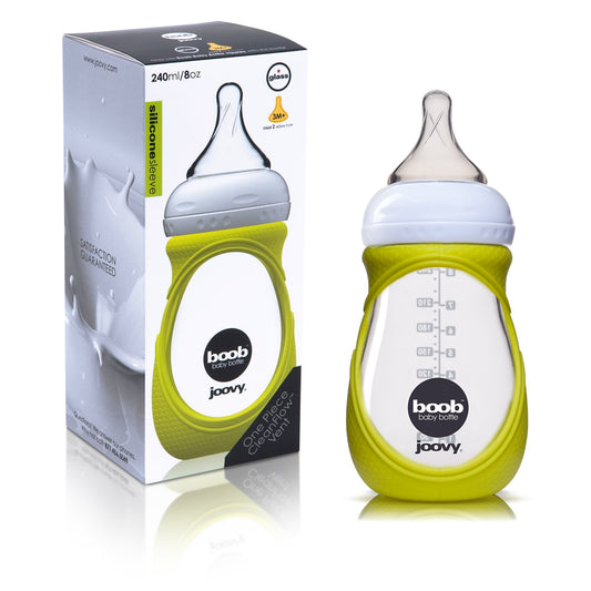 Botella de Vidrio Joovy Boob Verde con Funda, 8 Onzas
