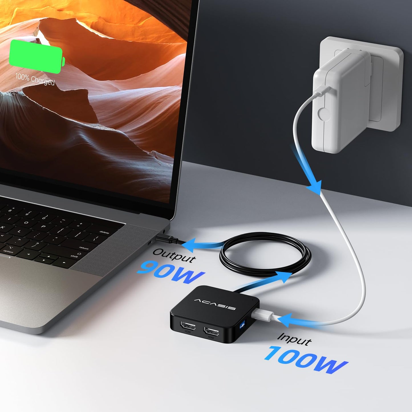 Estación de Acoplamiento ACASIS HDMI Dual con Carga PD de 100 W Puertos Datos USB-C y USB-A 5 Gbps para Dell XPS HP Lenovo Surface Yoga