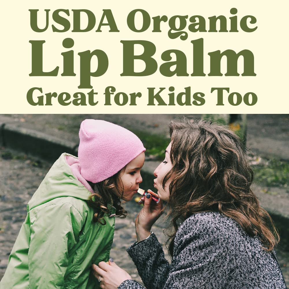 Bálsamo labial orgánico USDA de Earth's Daughter, paquete de 4 – sabor a cereza, cera de abejas, aceite de coco, vitamina E – mejor barra de reparación de labios para labios secos agrietados.