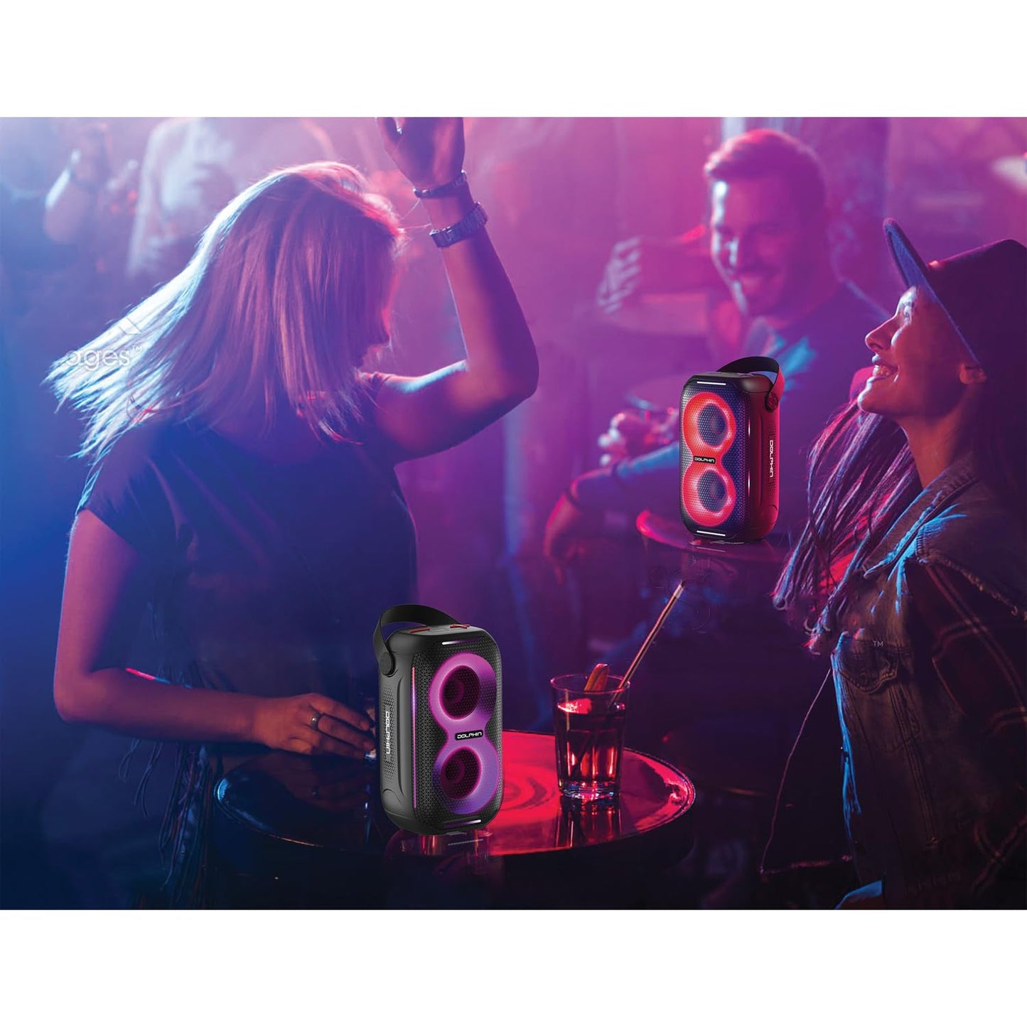 Dolphin New! Altavoz portátil impermeable para fiesta S20: diseño compacto, espectáculo de luz HD, ideal para playa, piscina, ducha, camping, todas las aventuras al aire última intervensión (negro)