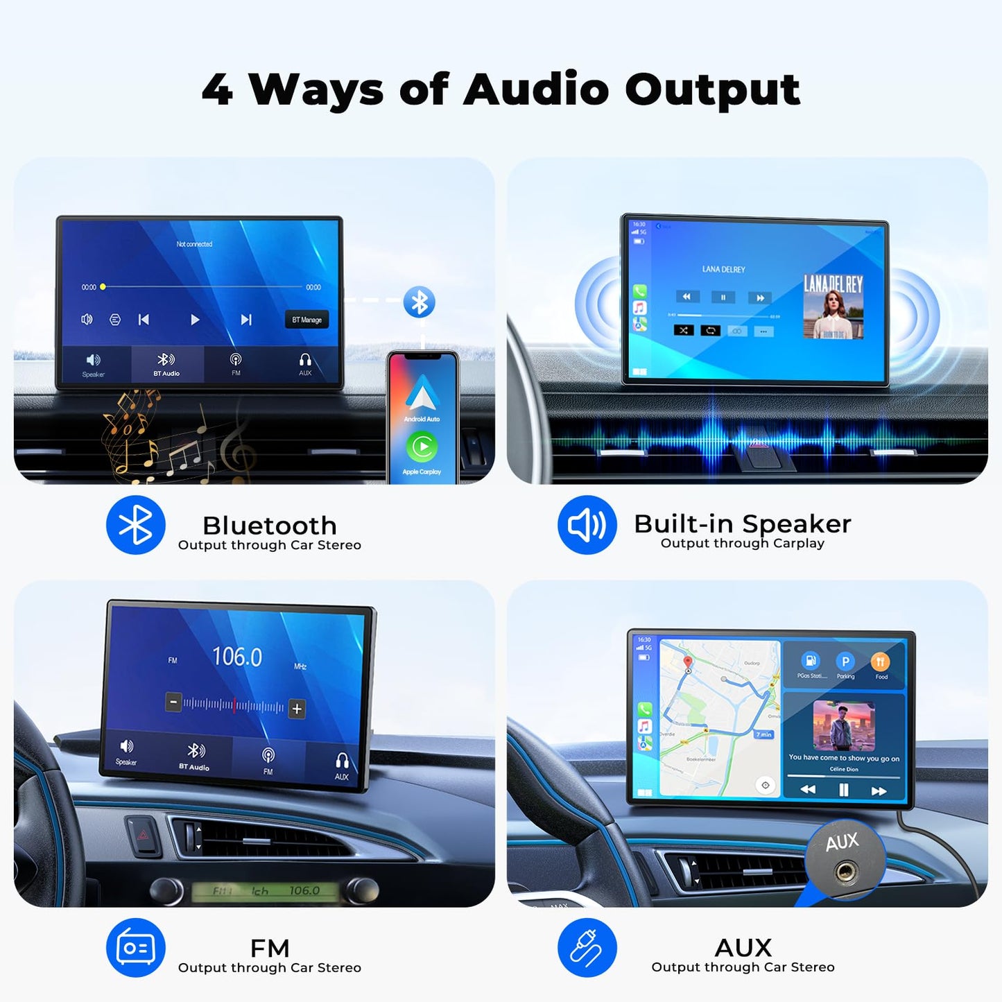 Pantalla Portátil Volam Negra CarPlay/Android Auto 9'' con Cámara de Reversa y Bluetooth Compatible con Todos los Vehículos